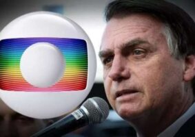 Presidente Jair Bolsonaro e logomarca da TV Globo